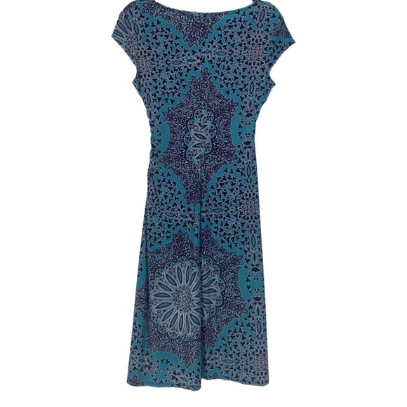 Jones New York Teal and Navy Mandala Print Faux Wrap Dress Size 6 - Picture 3 of 6
